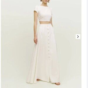 Reformation Serres White Maxi Pearl Button Skirt 12 BRIDAL 2 Piece Set L